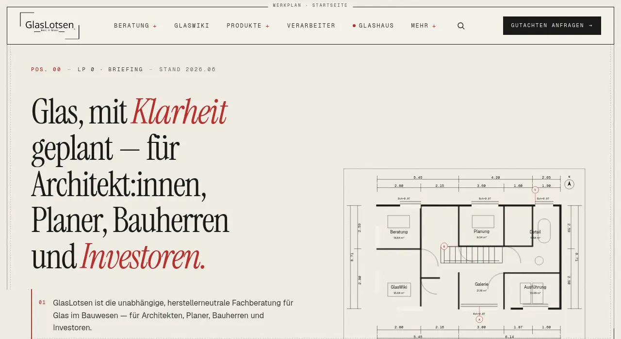 Startseite der Website von GlasLotsen