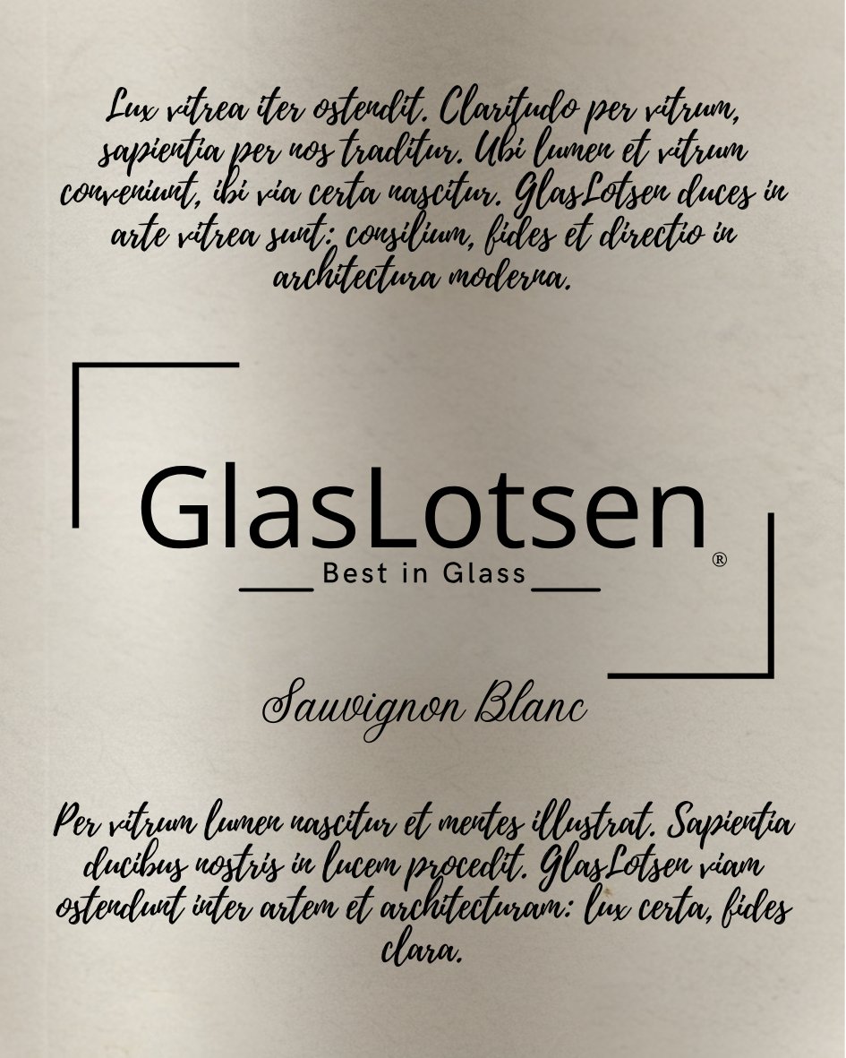 GlasLotsen Sauvignon Blanc Weinflasche-Etikett — kreatives Brand-Asset mit Latin-Text